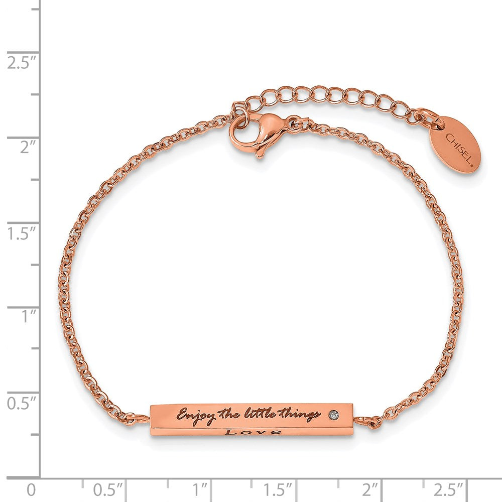 Stainless Steel Polished Rose IP CZ Enjoy the little w/1.5in ext Bracelet 7 inches