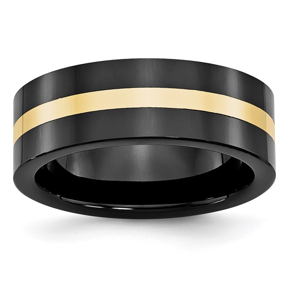 Ceramic Flat Black with 14k Inlay 8mm Polished Band Size - 10.5