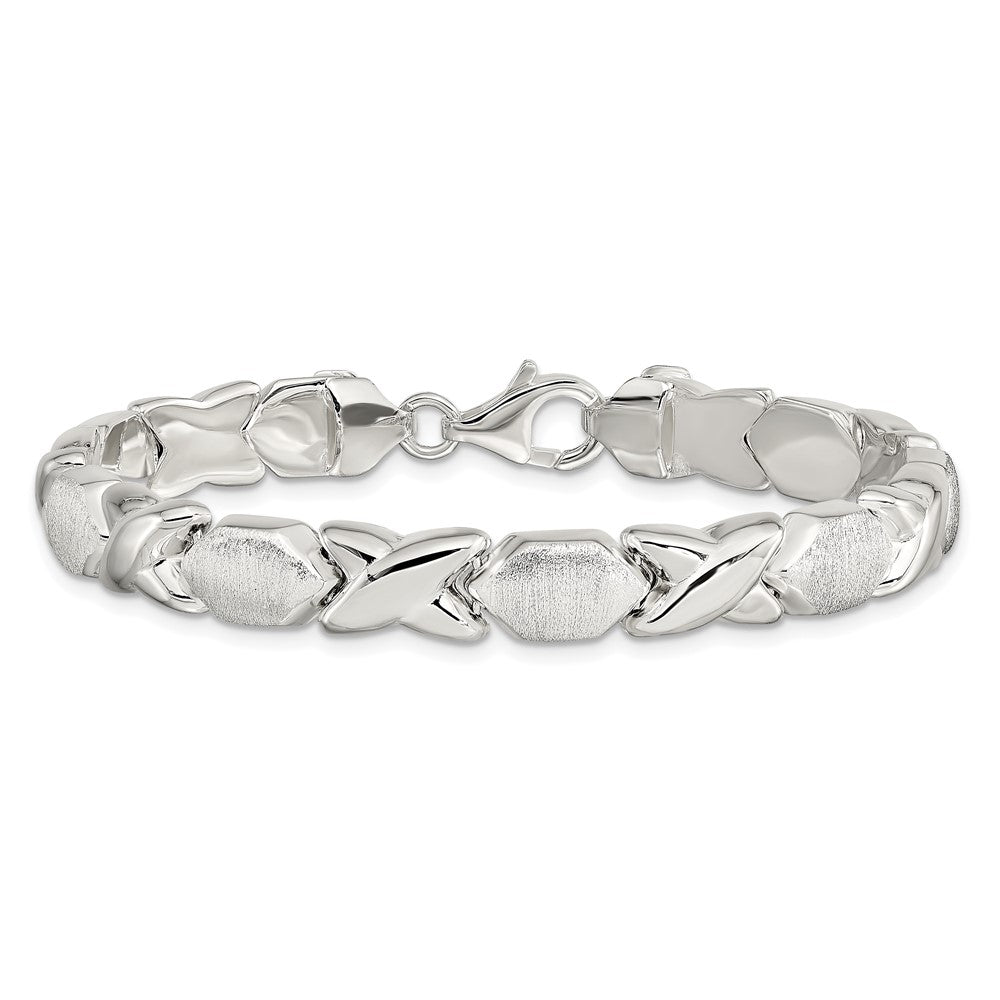 Sterling Silver Polished and Satin X and O Bracelet 7 inches