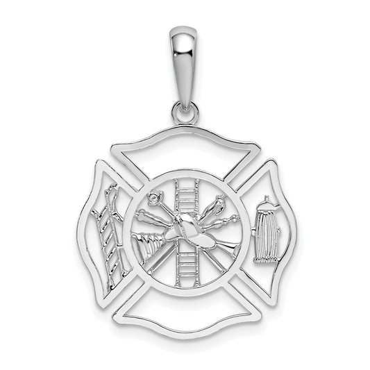 De-Ani Sterling Silver Rhodium-Plated Polished Cut-Out Fireman Shield Pendant