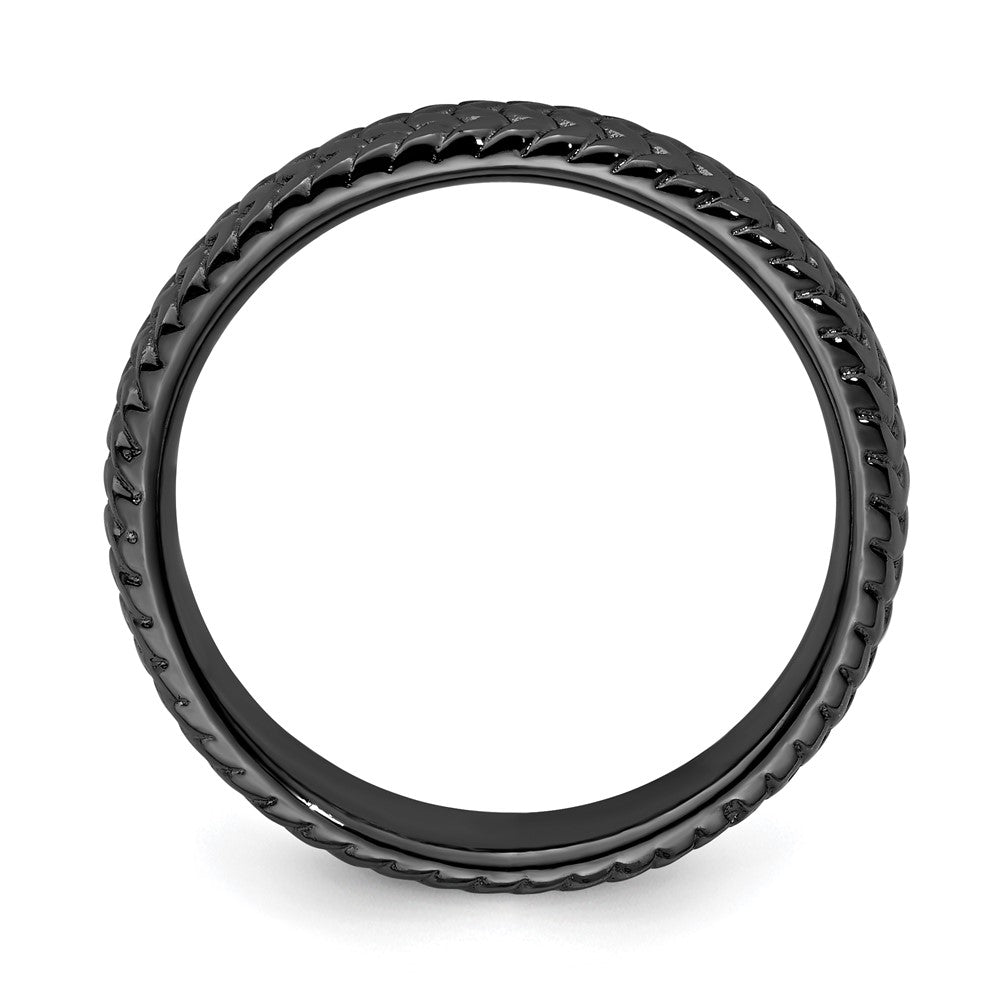 Sterling Silver Stackable Expressions Black-plated Ring Size -5