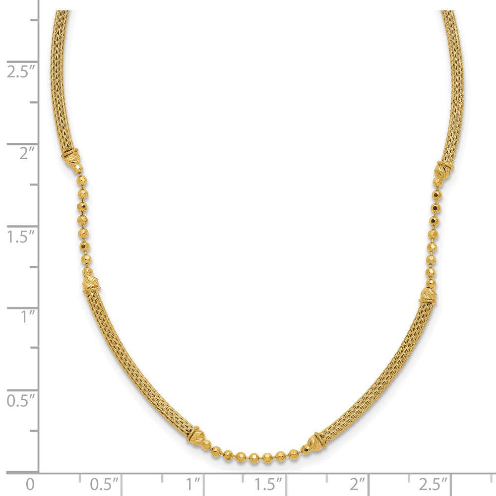 14K Polished Textured and Dia-cut Beaded w/Bars Necklace