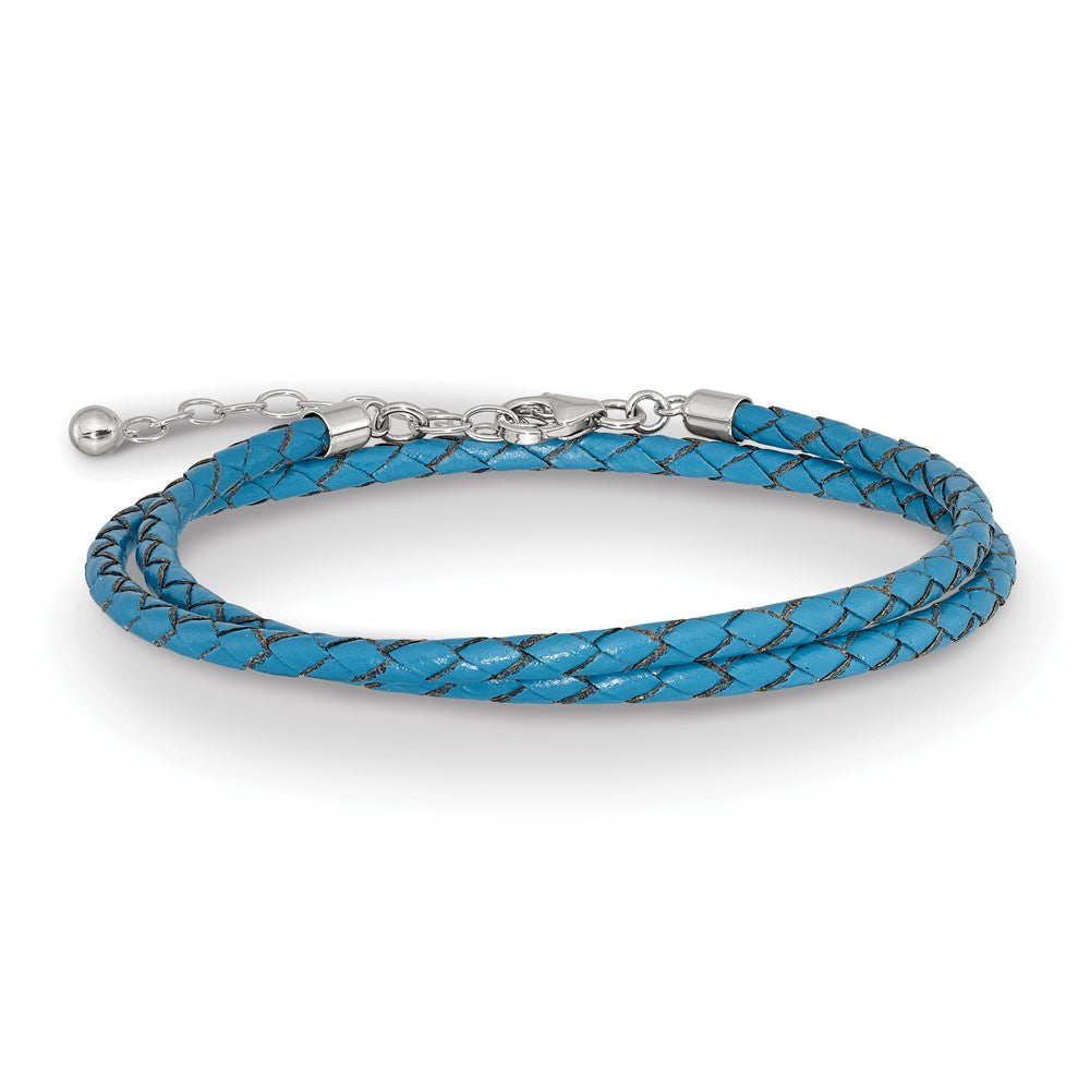 Sterling Silver Reflections Blue Leather Rhodium-plated 14 inch with a 2 inch extention Choker/Wrap Bracelet 14 inches