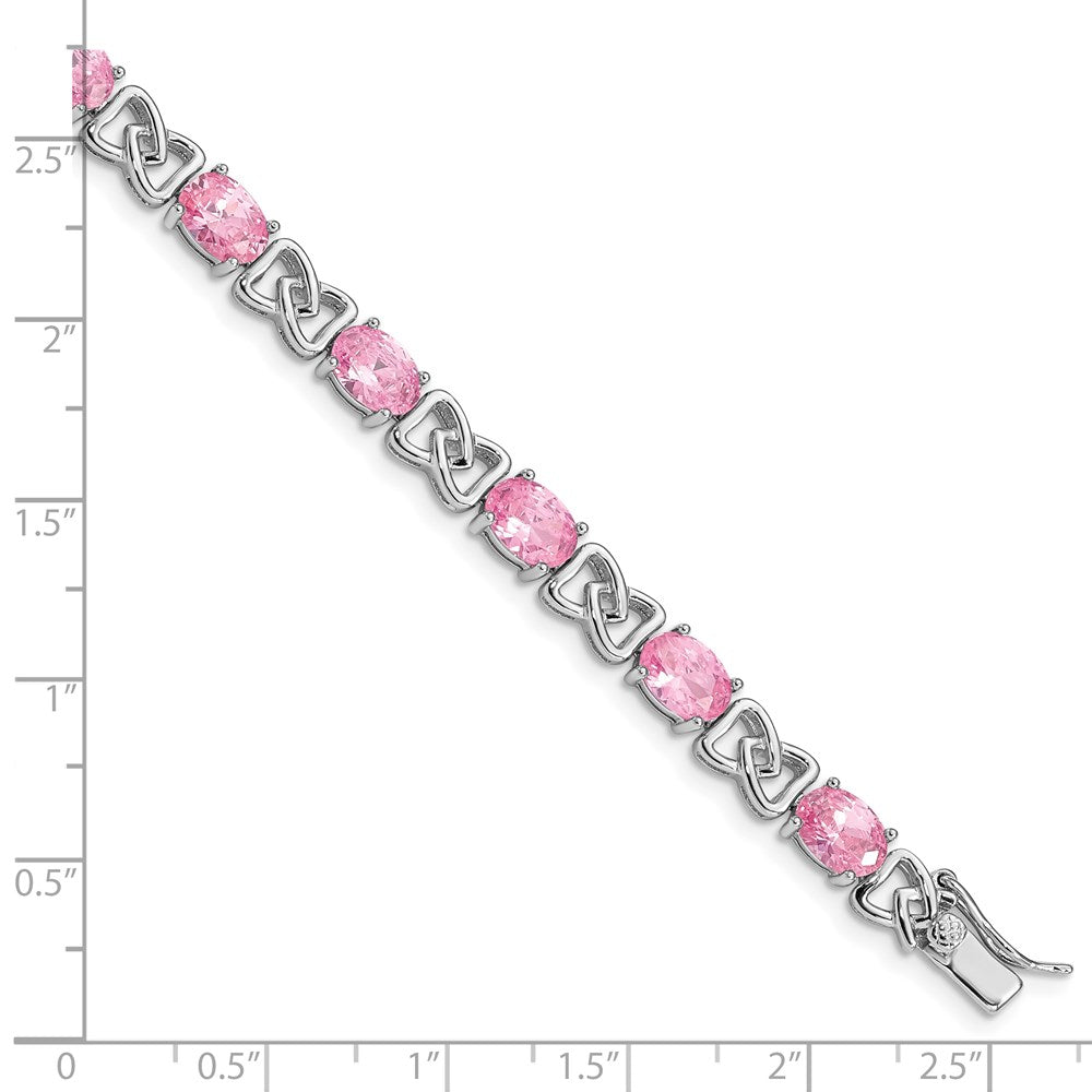 Sterling Silver Rhodium-plated 7inch Pink CZ Bracelet 7 inches