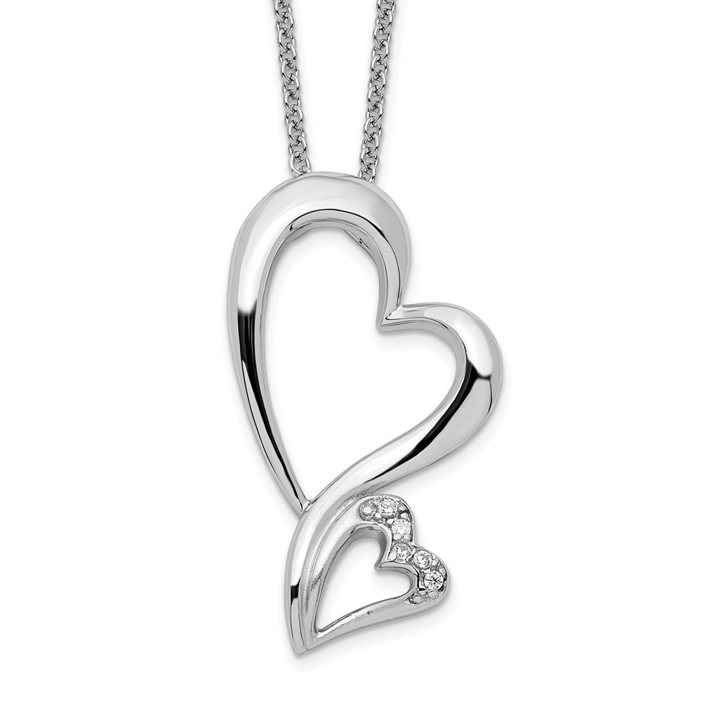 Sentimental Expressions Sterling Silver Rhodium-plated CZ Protected Heart 18in Necklace 18 Inches