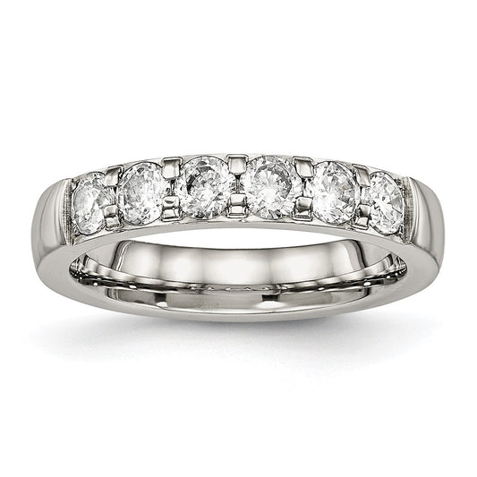 Stainless Steel Polished CZ 4mm Band Size - 7