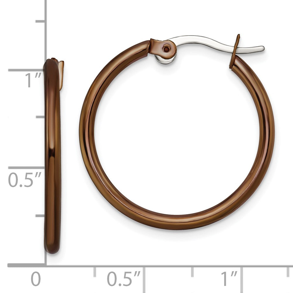 Stainless Steel Polished Brown IP-plated 26mm Diameter Hoop Earrings