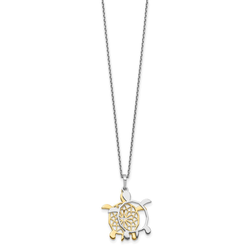 Sterling Silver Gold-tone Diamond-cut Turtle w/ 2in ext. Necklace 16 Inches