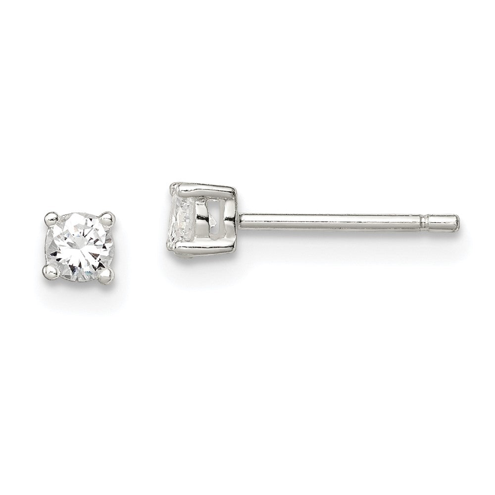 Sterling Silver 3mm Round Basket Set CZ Studs w/ Pink Gift Pouch
