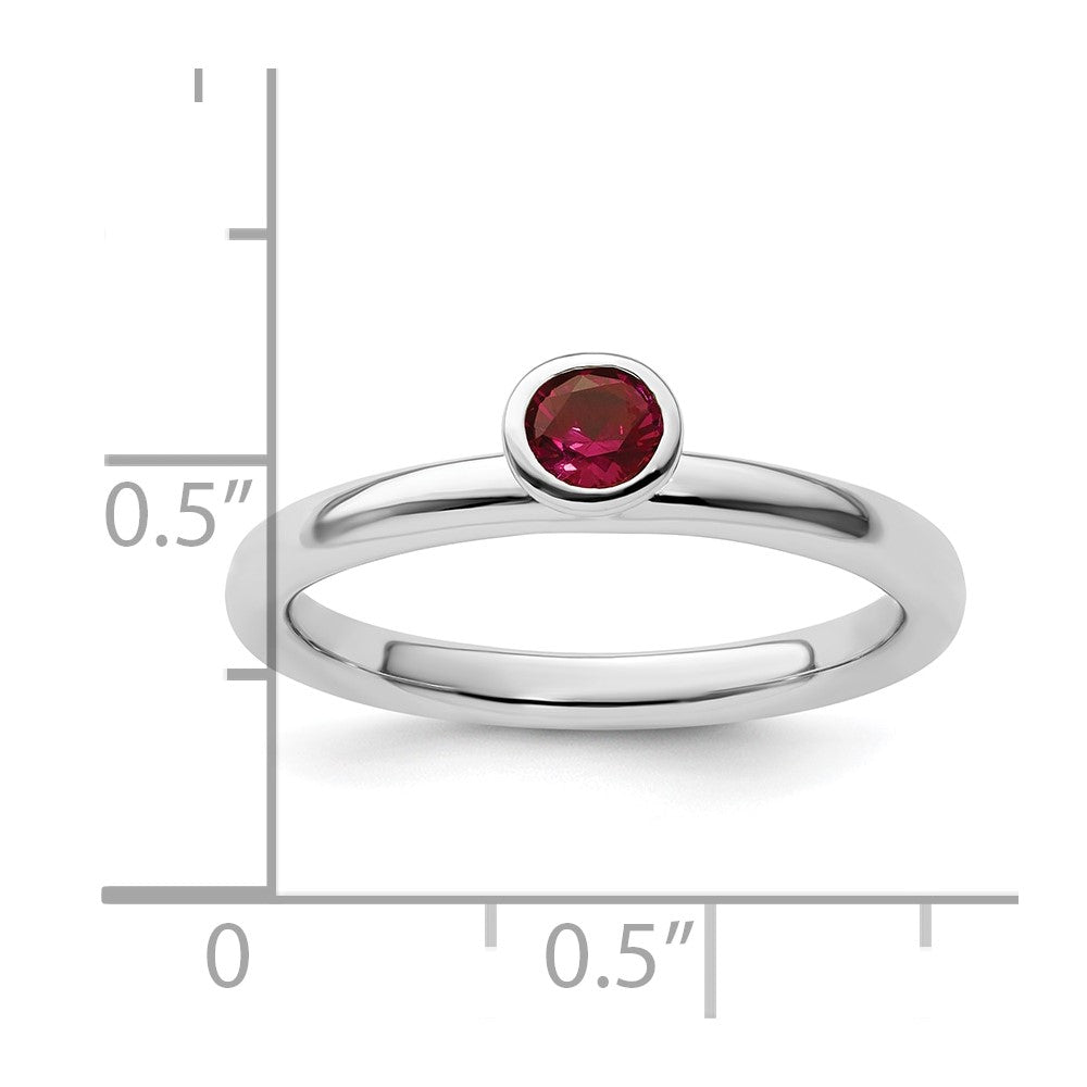 Sterling Silver Stackable Expressions High 4mm Round Created Ruby Ring Size -9