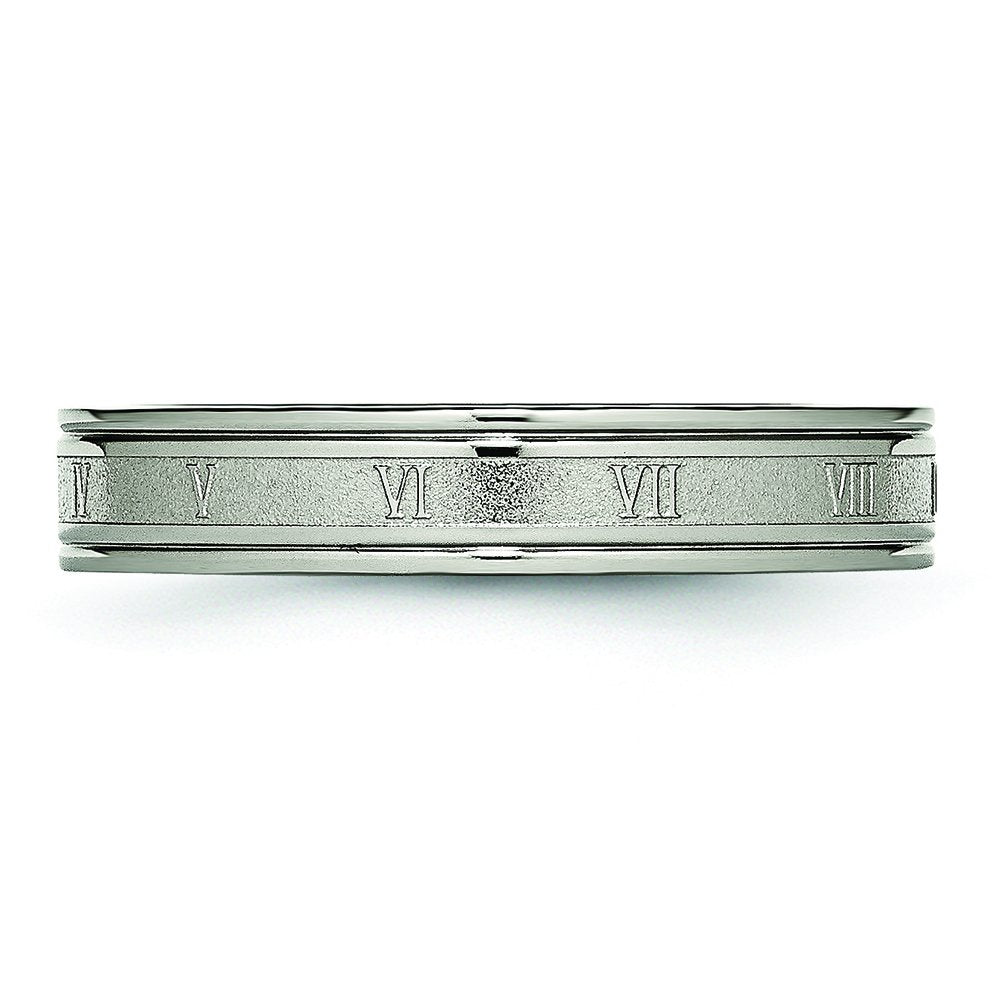 Titanium Brushed Center 4mm Roman Numerals Band Size - 11