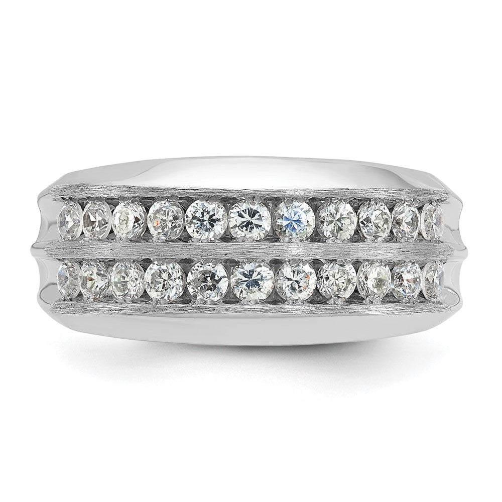 IBGoodman 14k White Gold Men's Polished Satin and Grooved 2-Row Ring Mounting