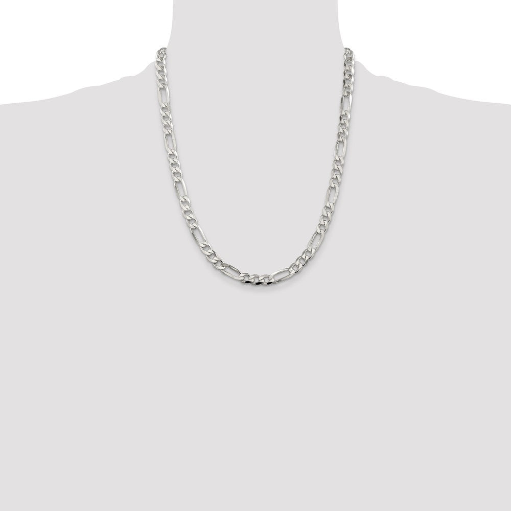 Sterling Silver 7.0mm Pav‚ Flat Figaro Chain 22 Inches