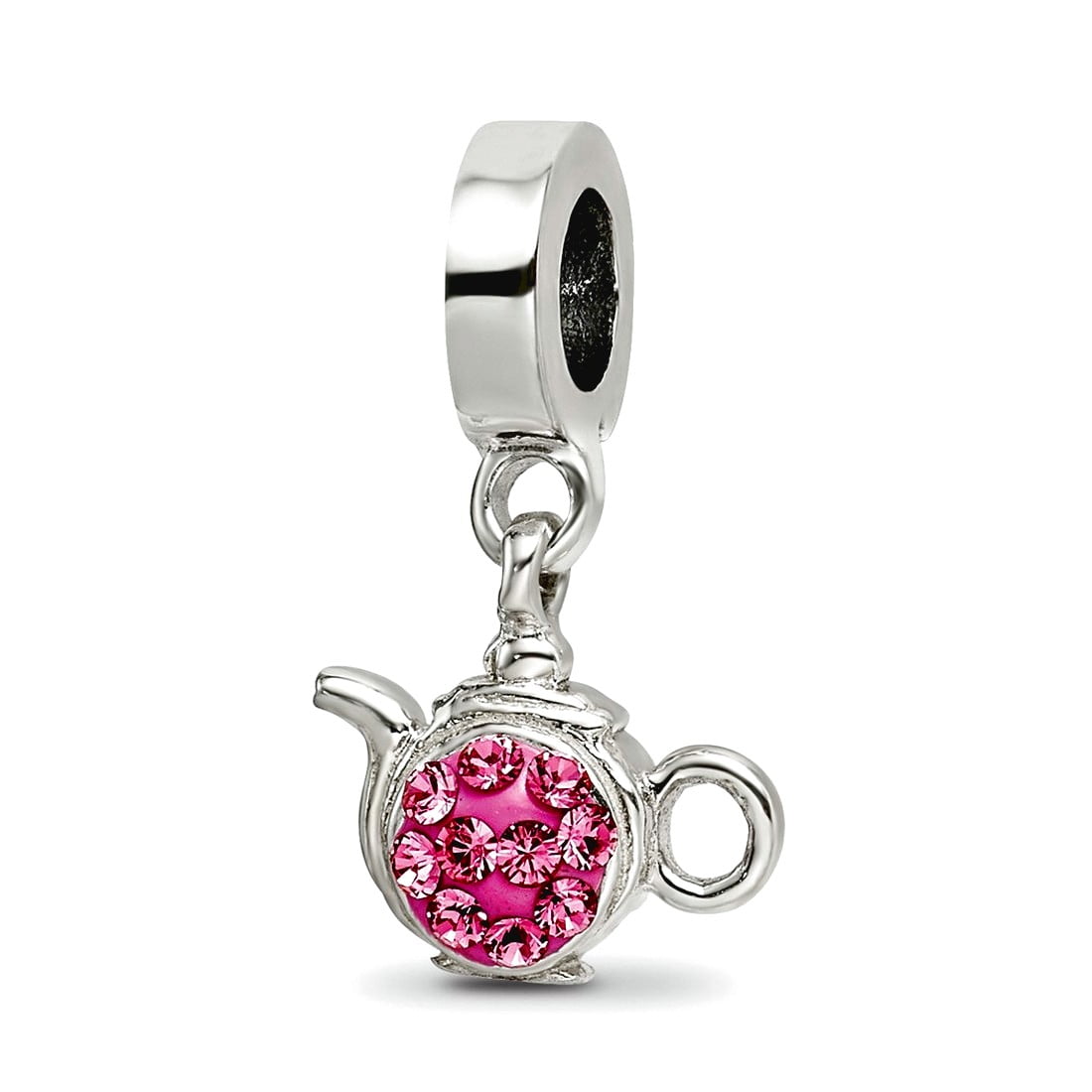 Sterling Silver Reflections Pink Preciosa Crystal Teapot Dangle Bead
