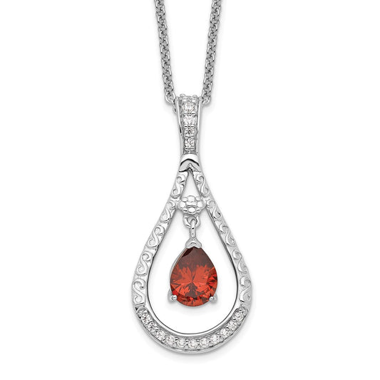 Sentimental Expressions Sterling Silver Rhodium-plated Jan. CZ Stone Never Forget Tear 18in Birthstone Necklace 18 Inches