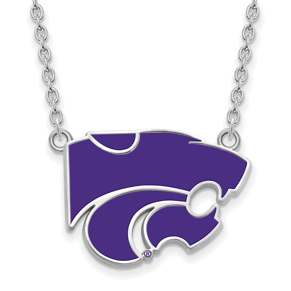 Sterling Silver Rhodium-plated LogoArt Kansas State University Wildcat Large Enameled Pendant 18 inch Necklace QSS071KSU-18