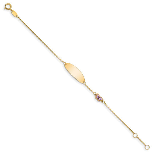 14K Children's Enamel Butterfly w/.5in ext. ID Bracelet 5.5  inches