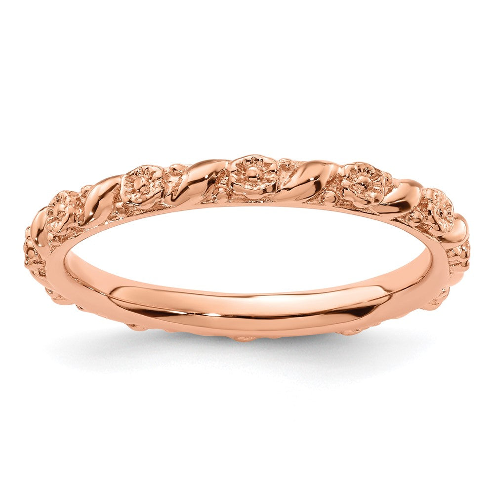 Sterling Silver Stackable Expressions Rose Gold-plated Flower Ring