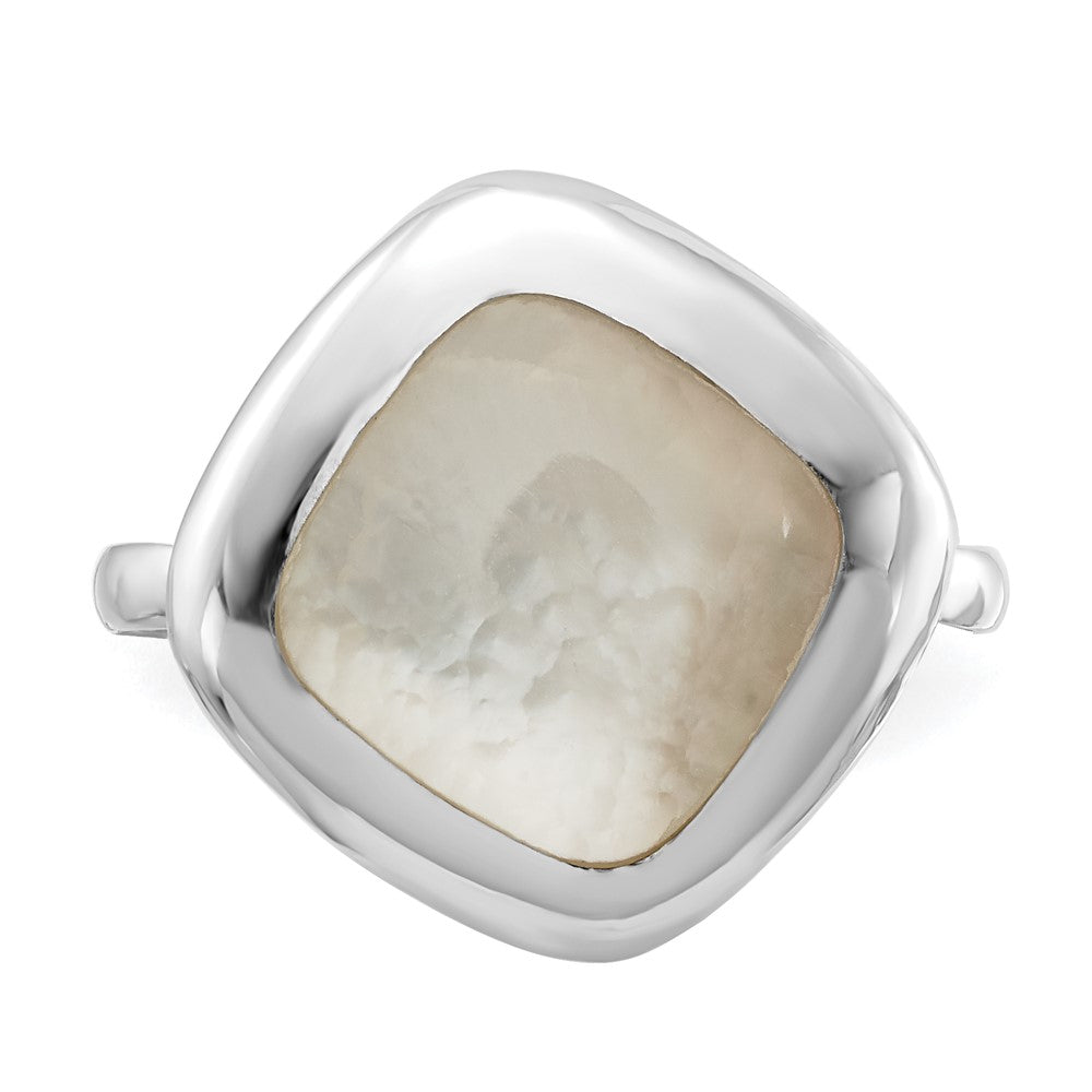Sterling Silver Rhodium-plated Moon Mother of Pearl Ring