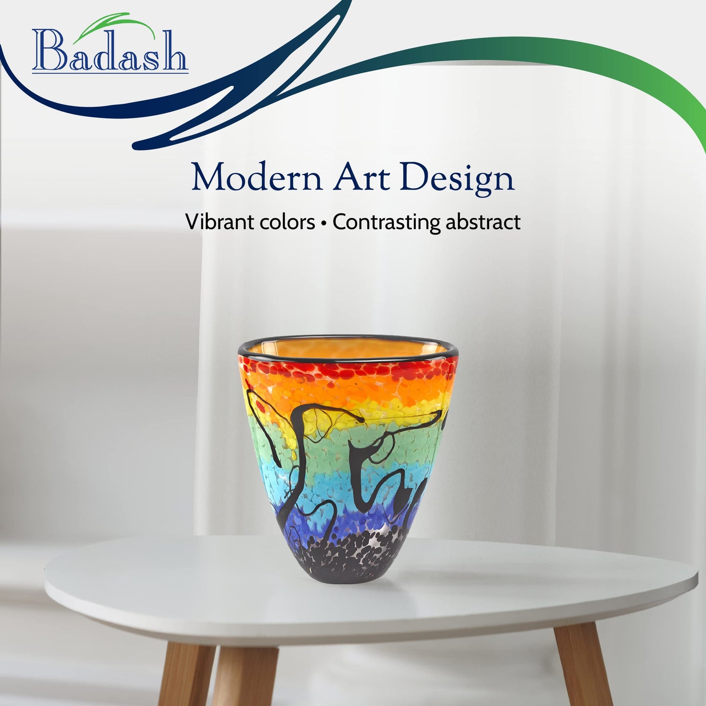 Murano Style Mouth Blown Art Glass Allura Multicolor 7" Vase By Badash