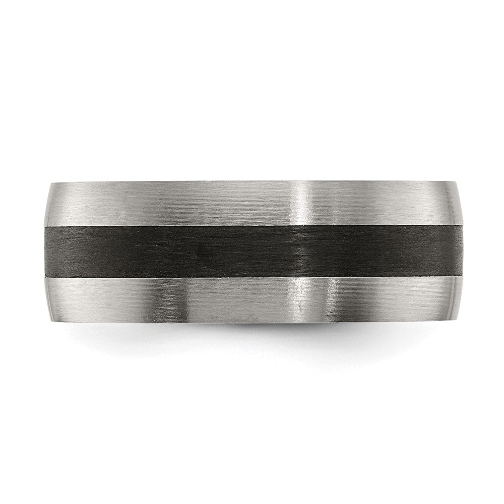 Chisel Stainless Steel Brushed and Polished Black Carbon Fiber Inlay 8mm Band Size - 13