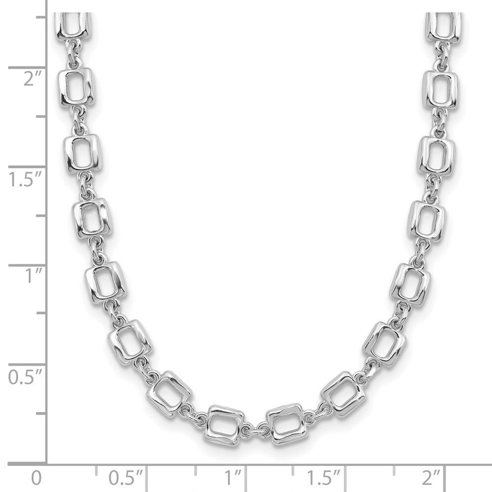 Sterling Silver Rhodium-plated Square Link w/2in ext. Necklace