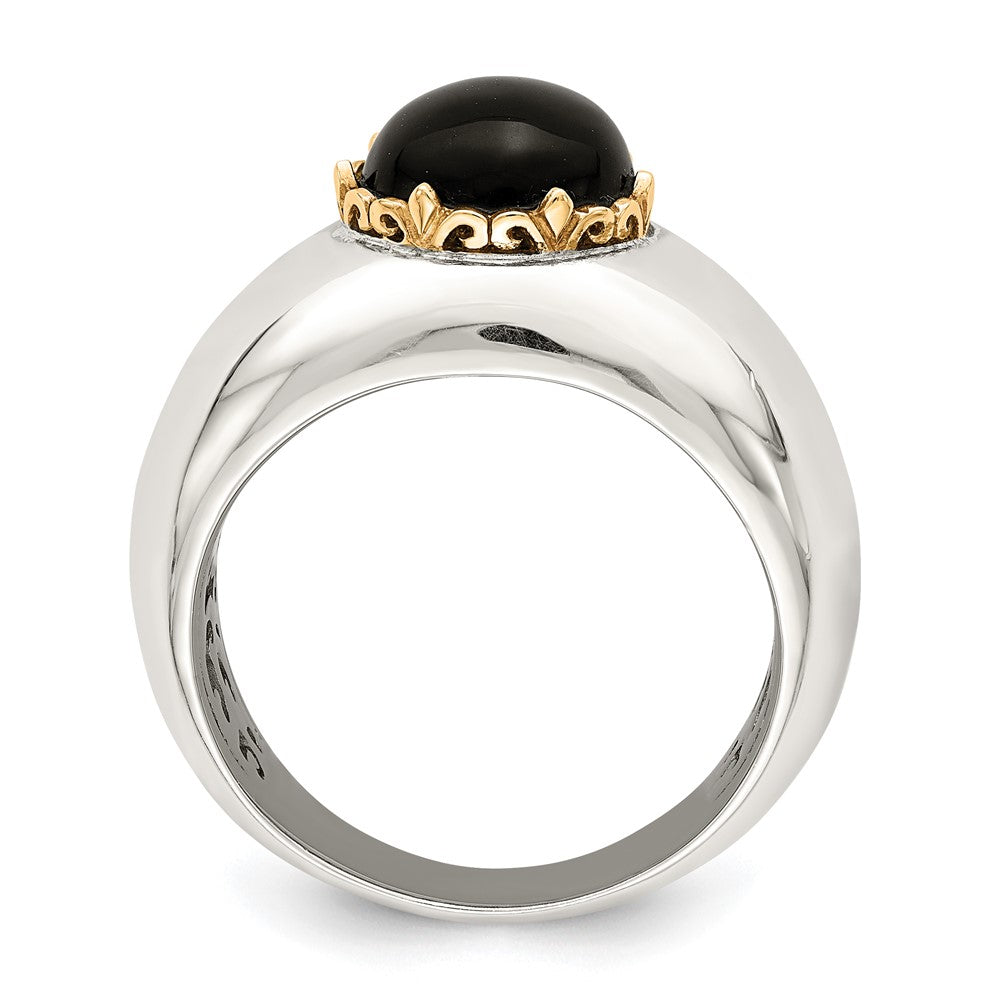 Sterling Silver w/14k Round Black Onyx Ring