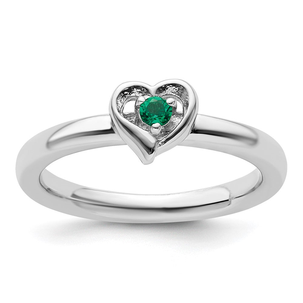 Sterling Silver Stackable Expressions Created Emerald Heart Ring Size -6