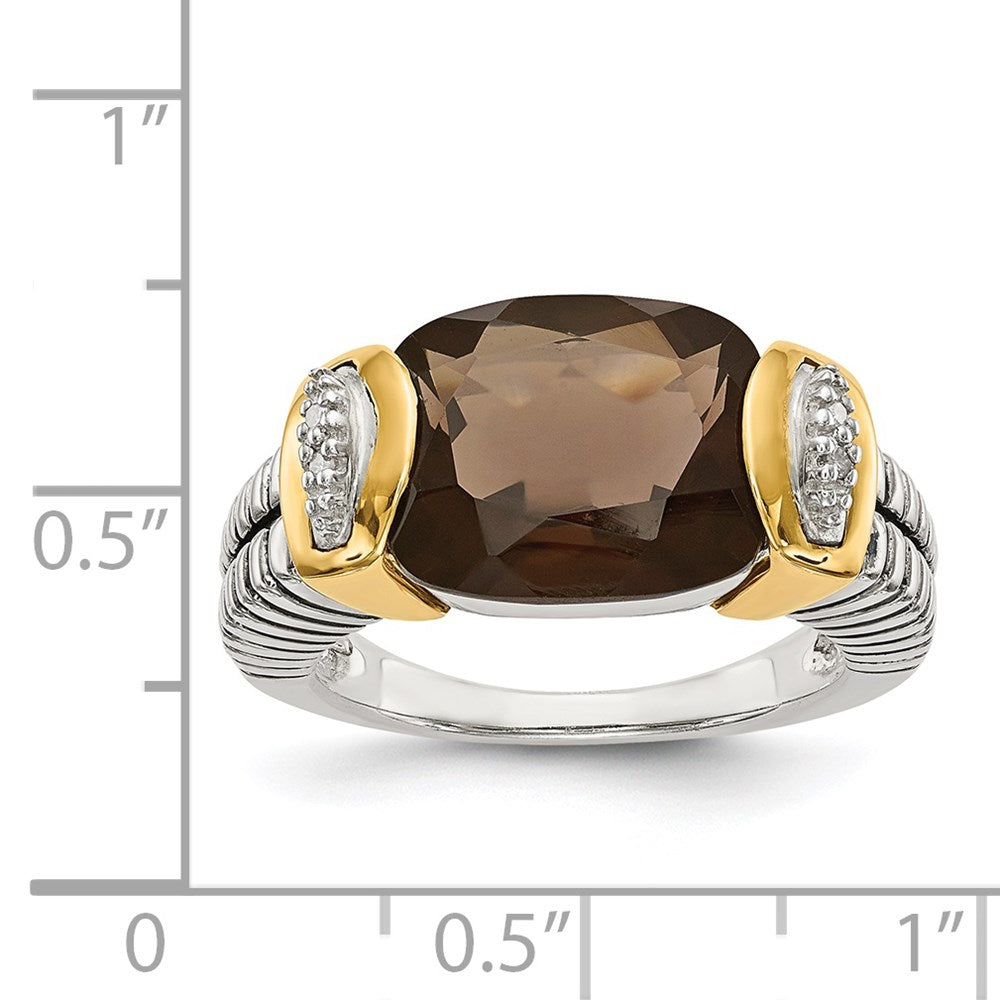 Shey Couture Sterling Silver with 14K Accent Antiqued Cushion Checkerboard Smoky Quartz and Diamond Ring