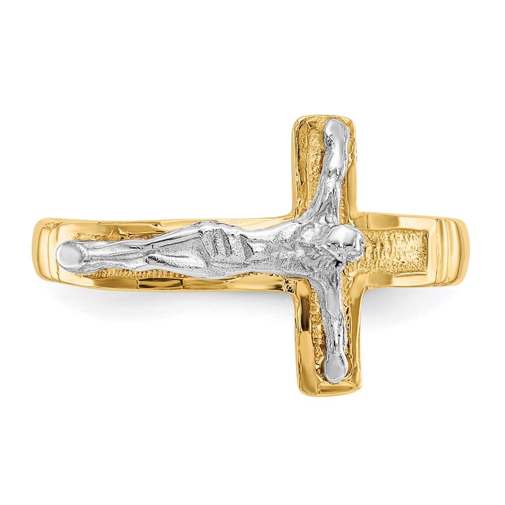14K Two-Tone Polished Diamond-Cut Mens Crucifix Ring Size 9
