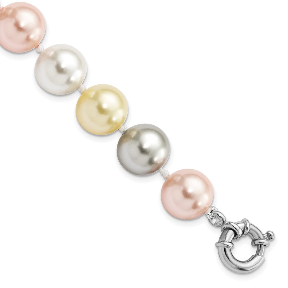 Majestik Sterling Silver Rhodium-plated 12-13mm Multi-Color Imitation Shell Pearl Hand-knotted Bracelet 7.5 inches