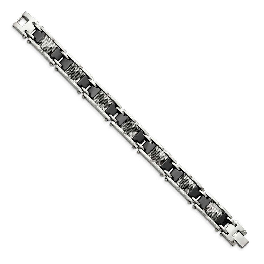 Stainless Steel Polished Mesh with Black Ceramic 8.25in Bracelet 8.25 inches