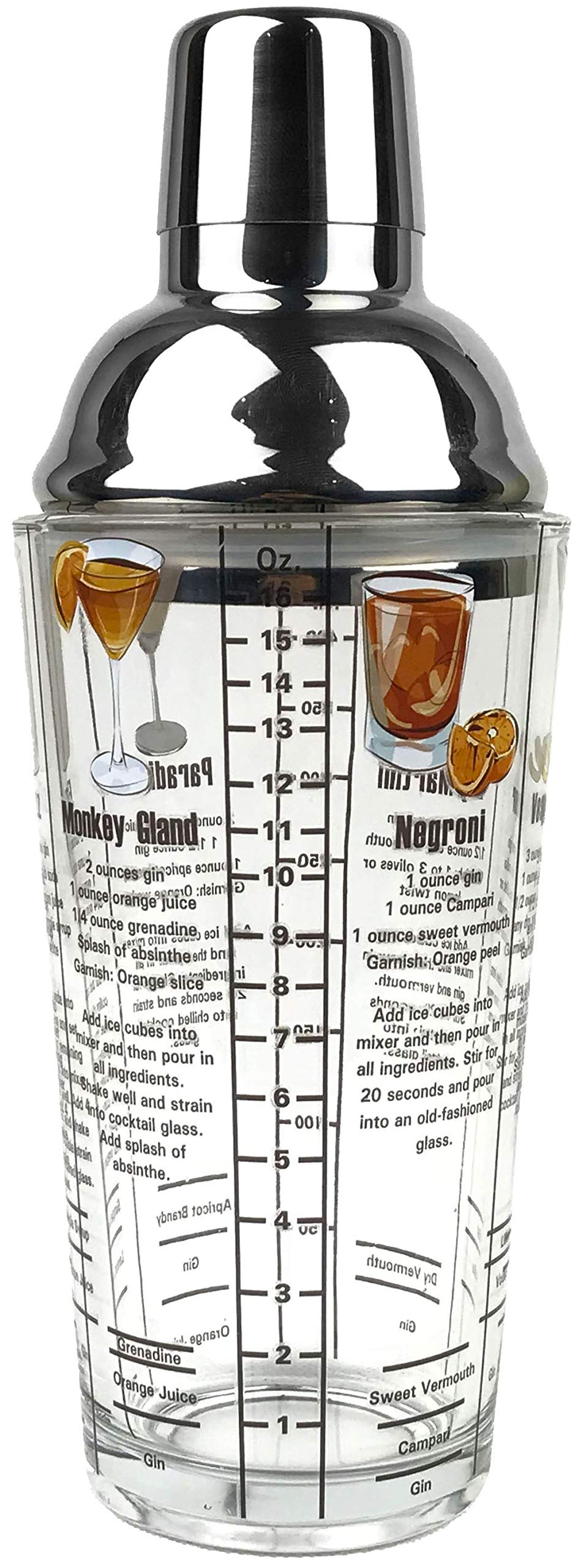 16 ounce Gin Recipes Printed Glass Cocktail Shaker Q-GM22646