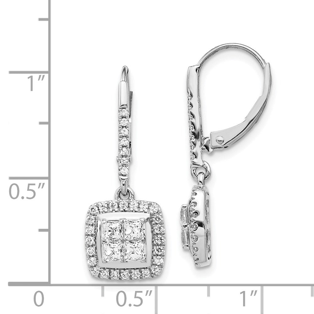 14k White Gold Diamond Cluster Leverback Earrings