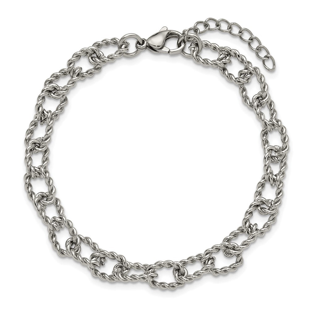 Chisel Stainless Steel Polished and Textured Open Link 7 inch Plus a 1 inch Extension Bracelet 8 inches