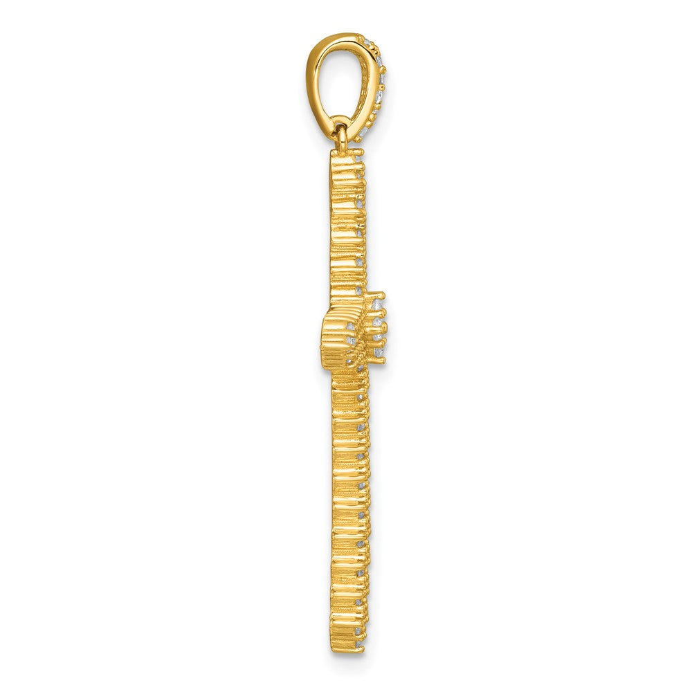 Sterling Silver Gold-Tone Polished Pave CZ Latin Cross Pendant