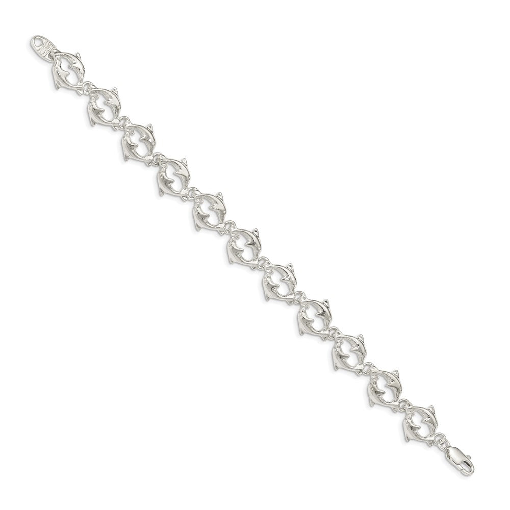 Sterling Silver Dolphins Bracelet 7 inches