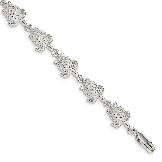 Sterling Silver Sea Turtles Bracelet 7 inches