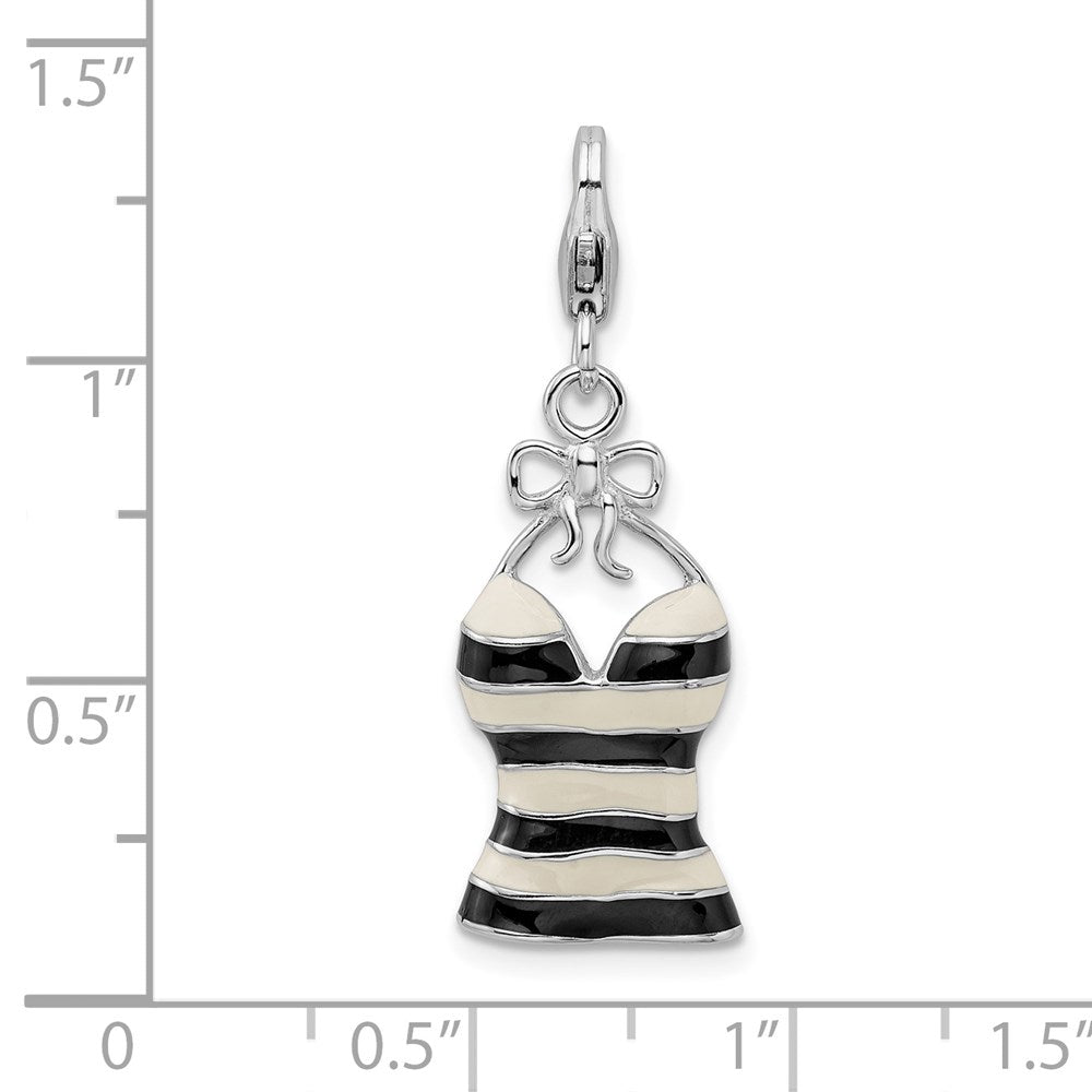 Amore La Vita Sterling Silver Rhodium-plated Polished 3-D Enameled Tank Top Charm with Fancy Lobster Clasp