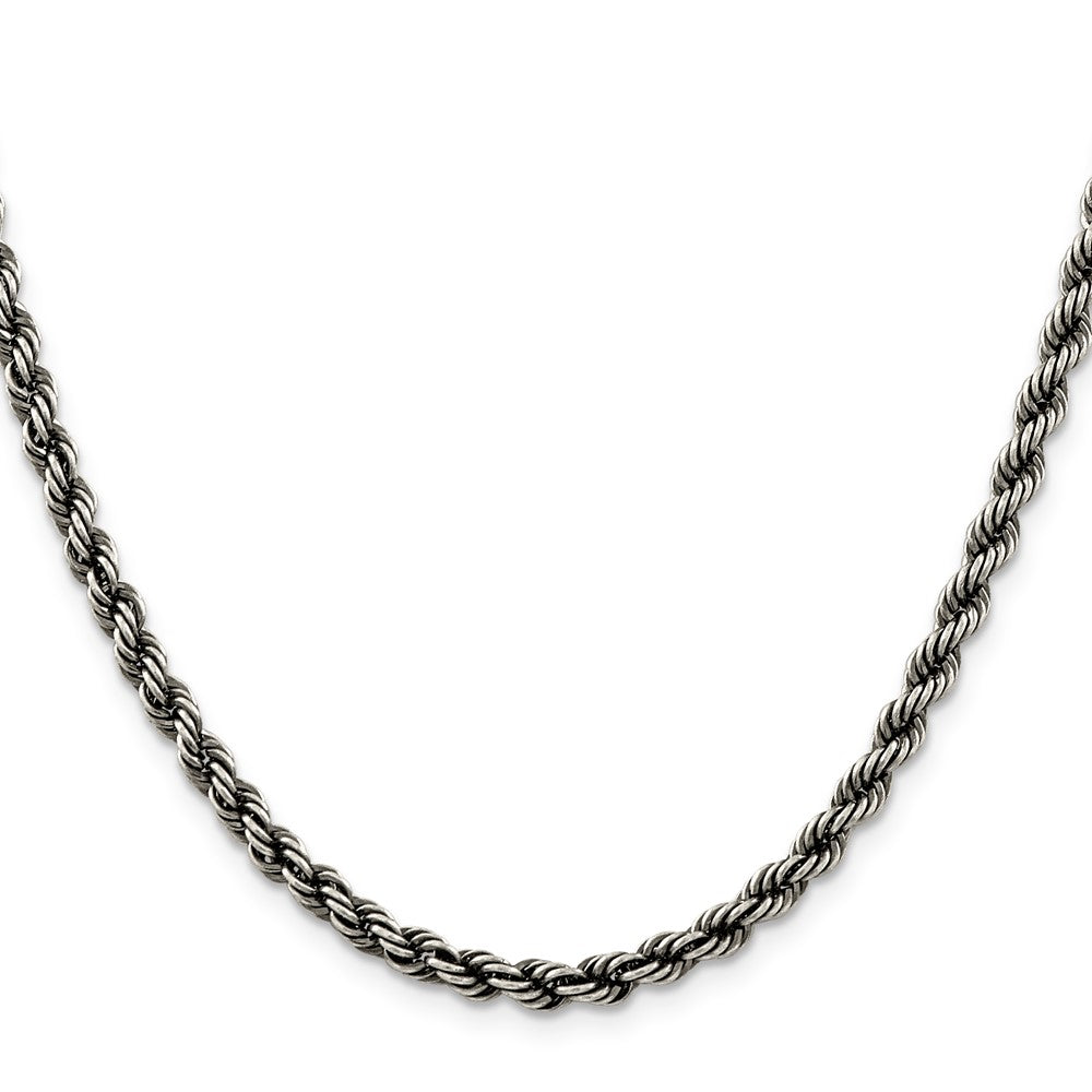 Sterling Silver Ruthenium-plated 4.5mm Rope Chain 22 Inches