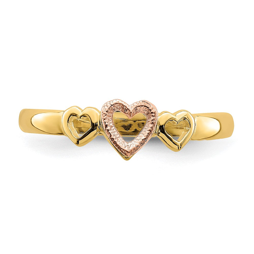 14k Rose and Yellow Gold Hearts Ring Size 6
