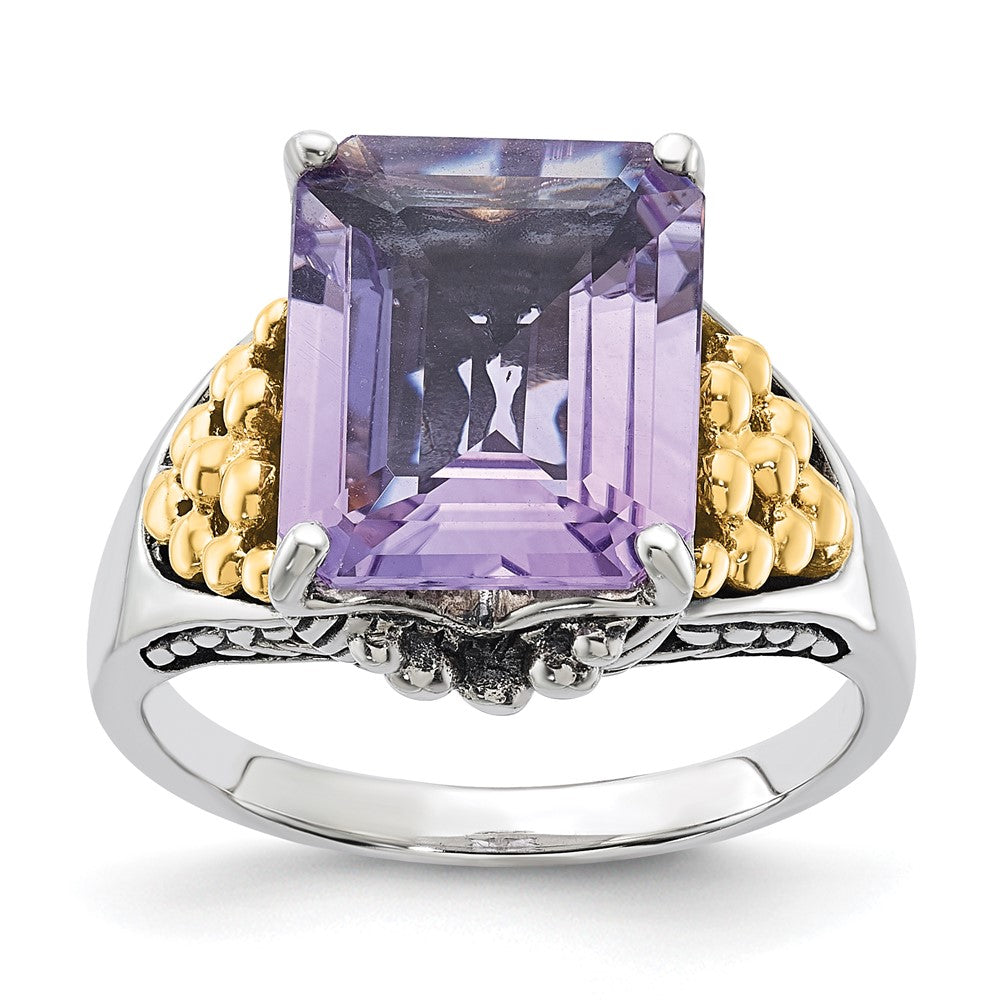 Sterling Silver w/ 14k Accent Antiqued Pink Quartz Ring