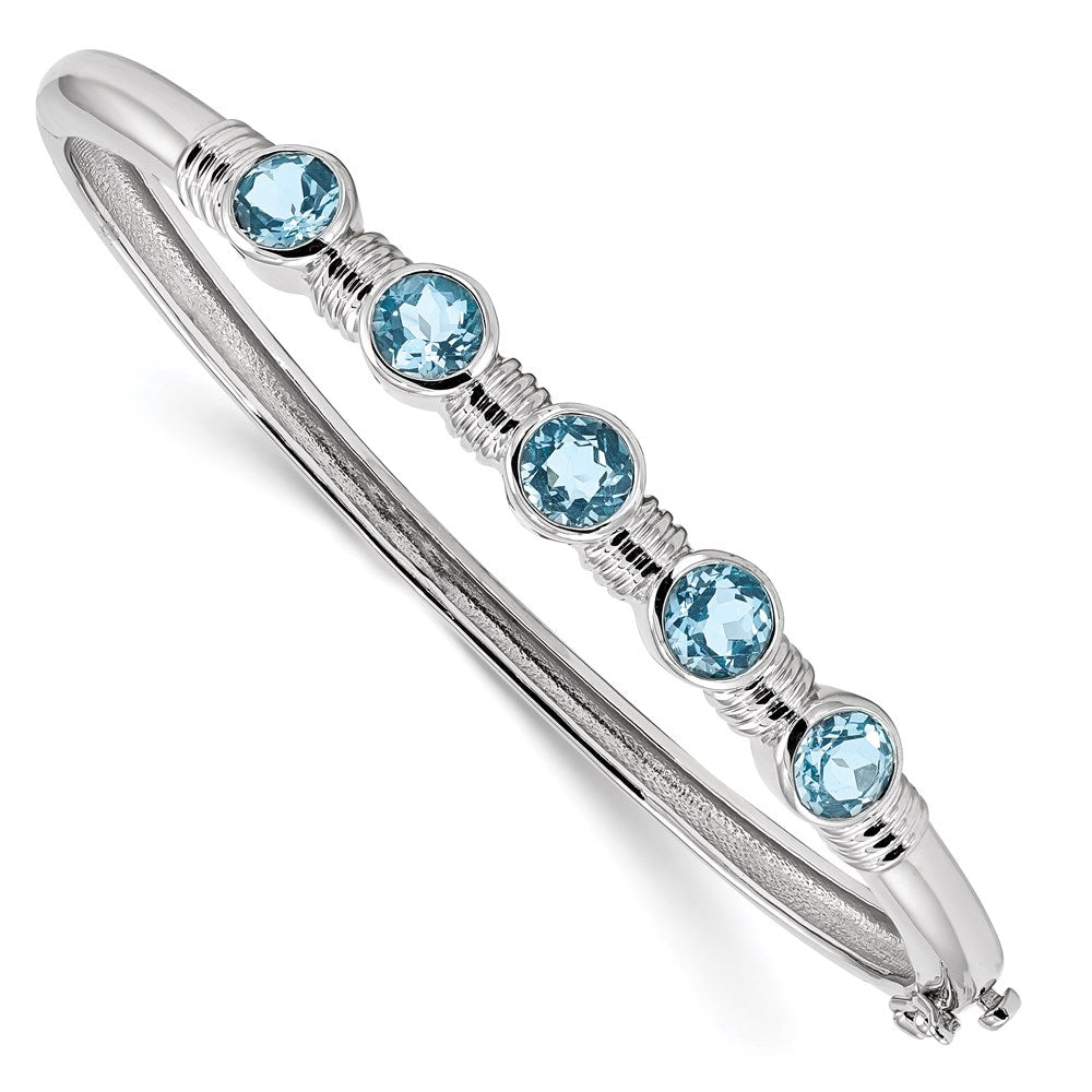 Sterling Silver Rhodium-plated Light Swiss Blue Topaz Hinged Bangle 7.25 inches