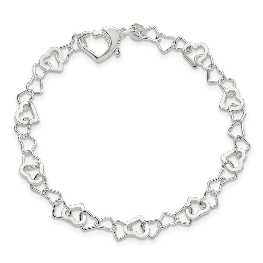 Sterling Silver Linked Heart Bracelet 7.5 inches