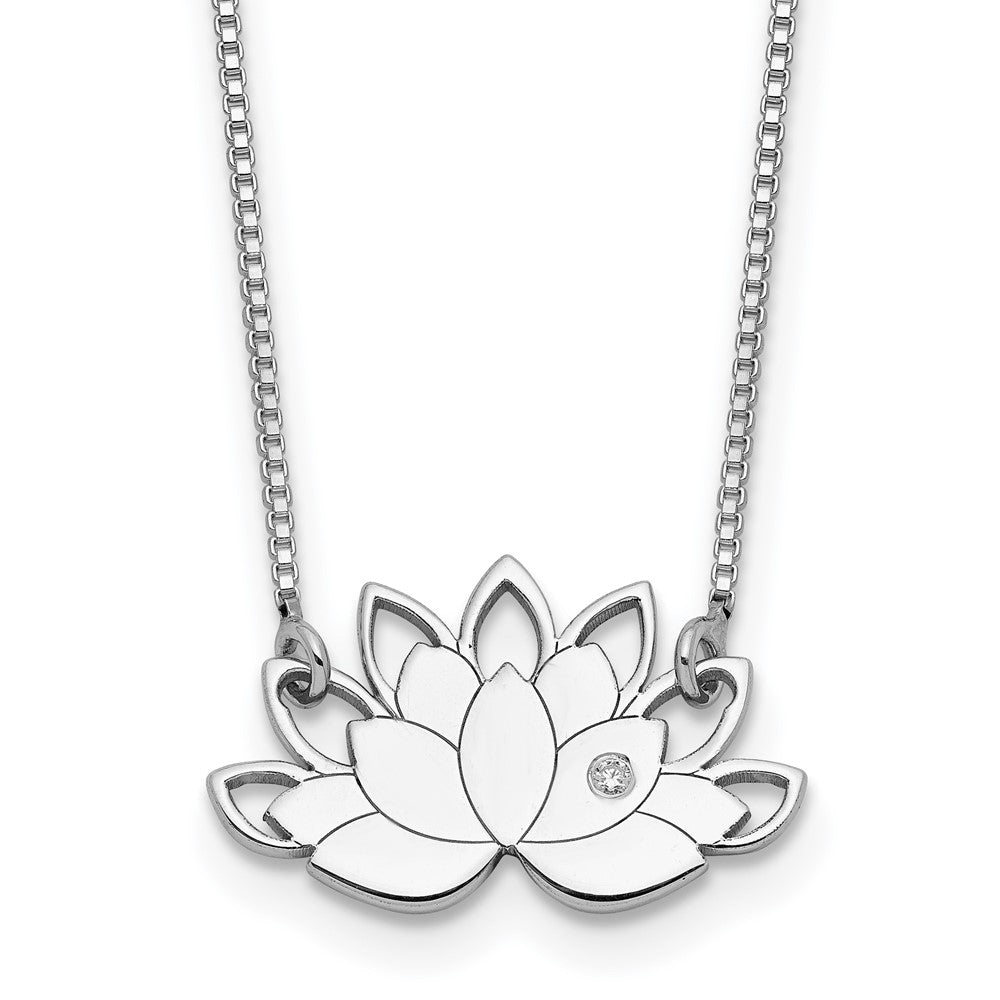 Sterling Silver Rhodium-plated CZ Lotus Flower Necklace 15 Inches