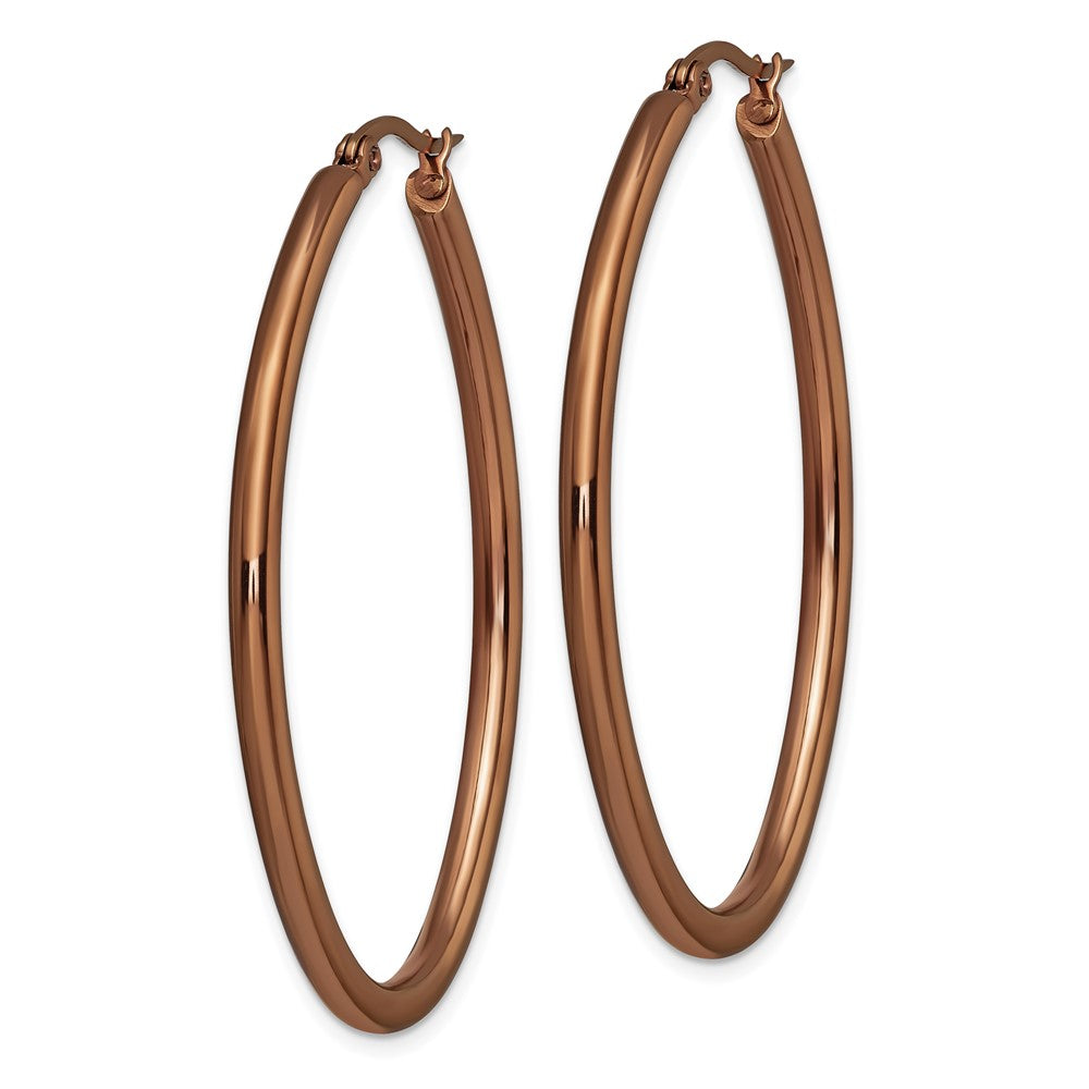 Stainless Steel Polished Brown IP 50mm Diameter Oval Hoop Earrings