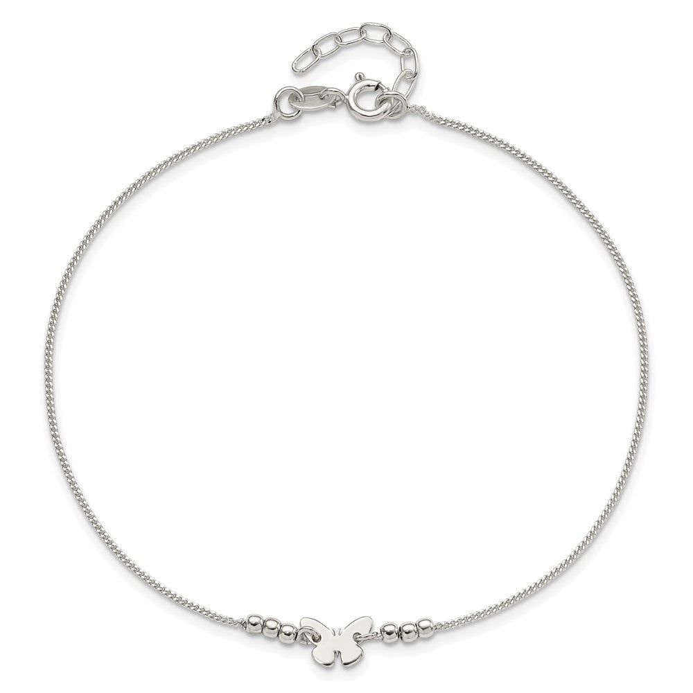 Sterling Silver Polished 9in Plus 1in Ext Butterfly Anklet 9 inches