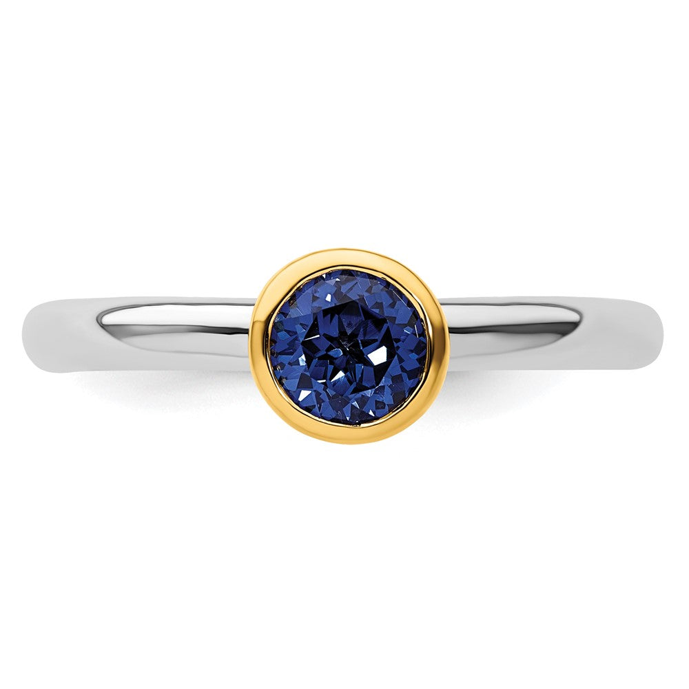Sterling Silver Stackable Expressions w/Gold-plated Cr. Sapphire Ring Size -6