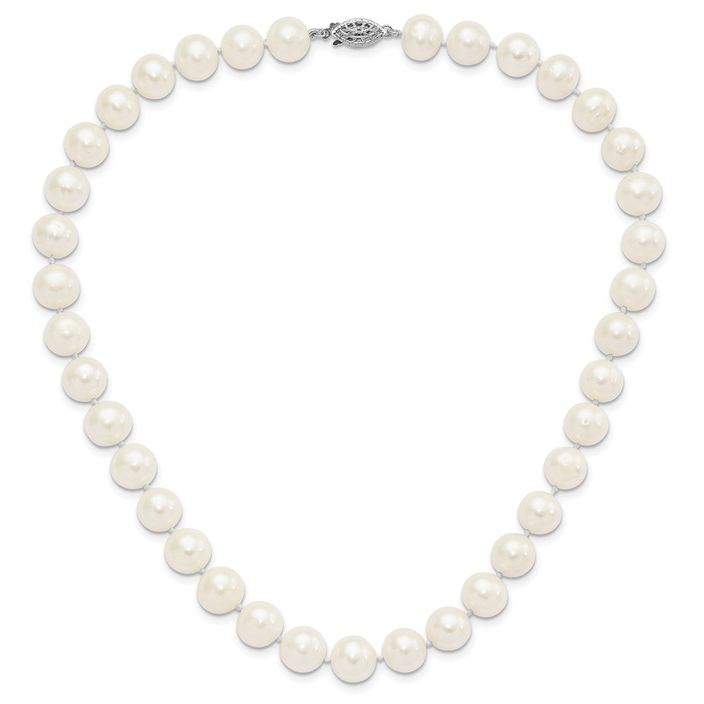 Sterling Silver Rhodium-plated 10-11mm White Near-Round Freshwater Cultured Pearl 18 inch Necklace 18 Inches