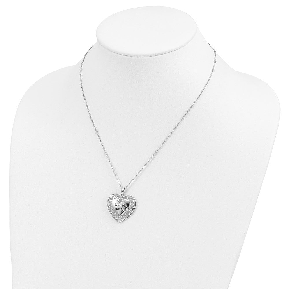 Sentimental Expressions Sterling Silver Rhodium-plated Antiqued With Me Always 18in Heart Necklace 18 Inches